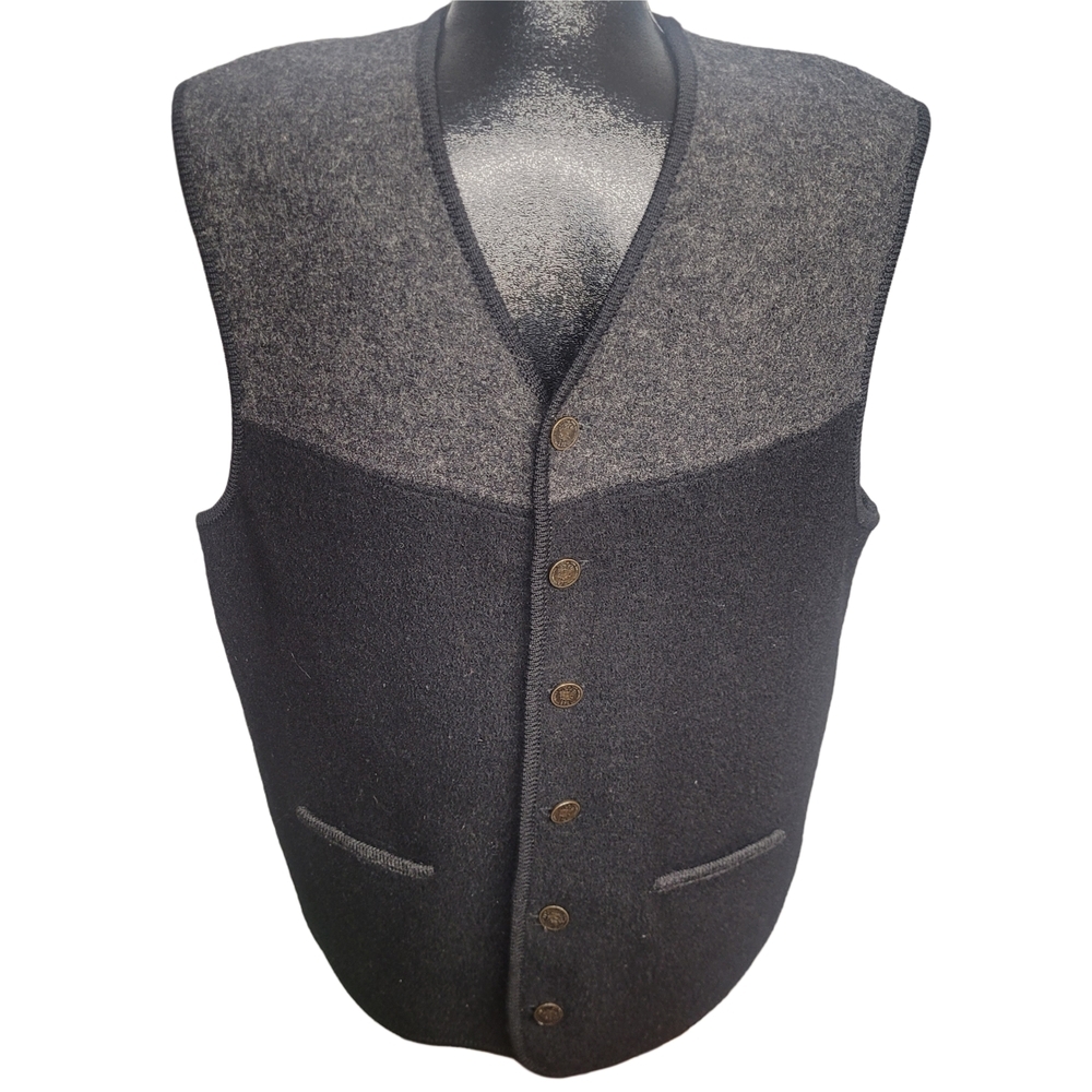 Vintage 90's Raphael Black and Gray 100% Pure Wool Button-Up Vest L